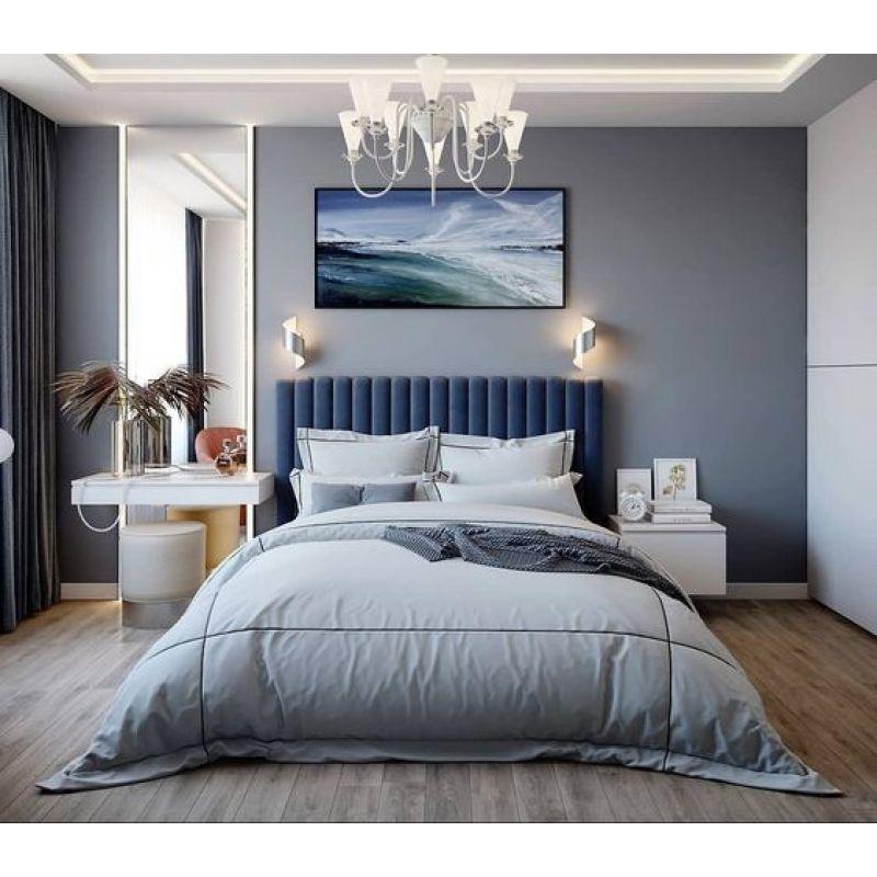 Queen Bed with Swedish Wood Frame in Blue Velvet By Alhome - ALHOME