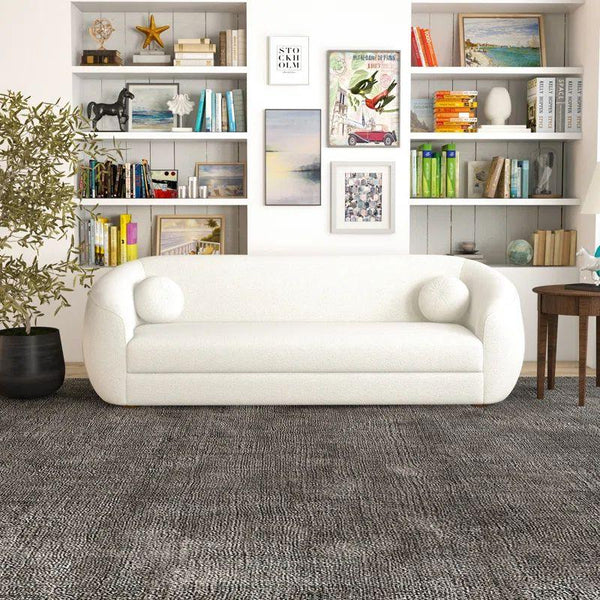 Elegant White Boucle 3-Seater Sofa Swedish Wood By Alhome - ALHOME