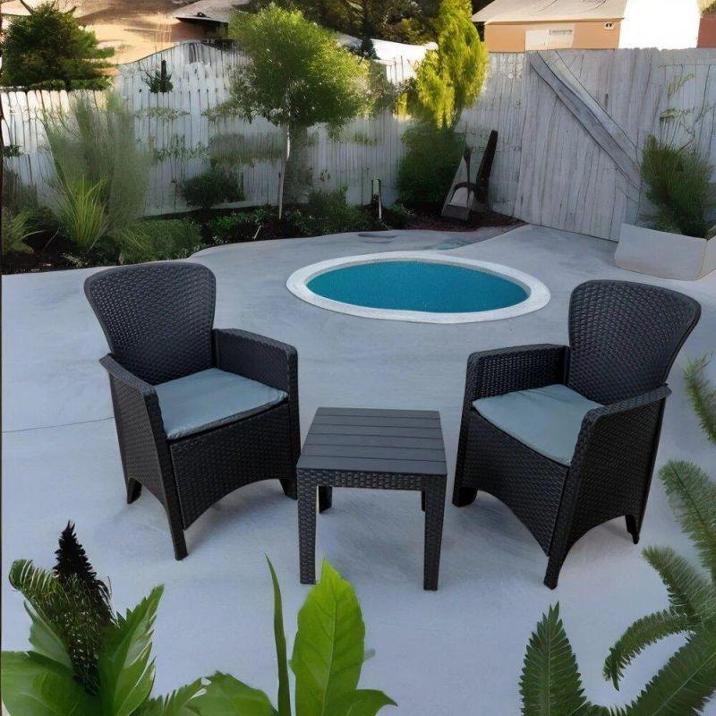 Plastic outdoor garden seating - table and two chairs - black - By Family Ship - ALHOME