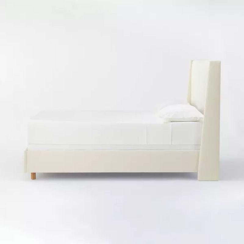 Off-White Linen Tranquility: Swedish Wood Super King Bed (200x200x140) by Alhome - ALHOME