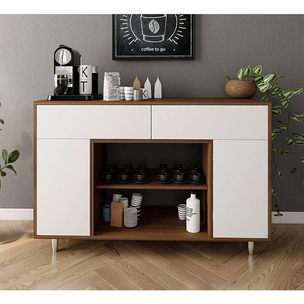 Brown Coffee Corner with White Shelves and Drawers By Alhome - ALHOME