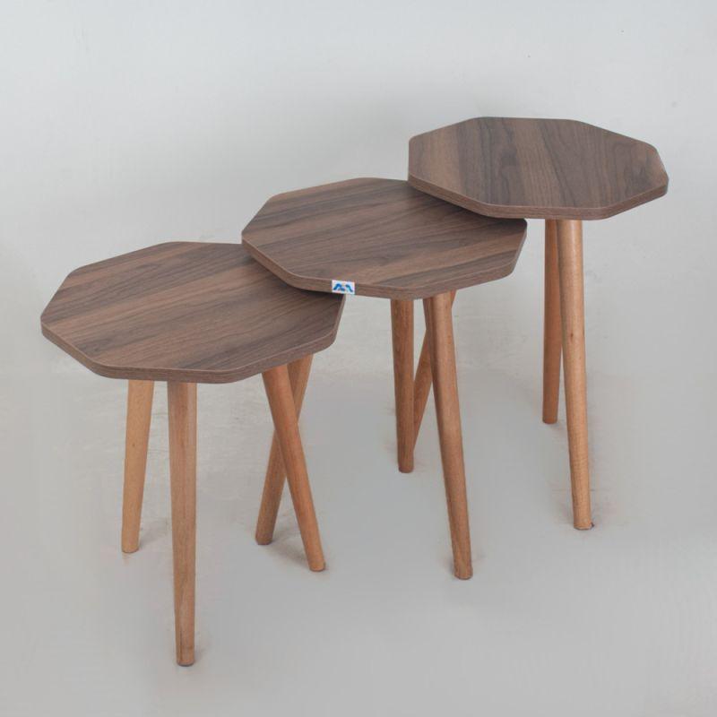 Set of Wooden Tables With Wooden Bases In Brown Color By Alhome - ALHOME