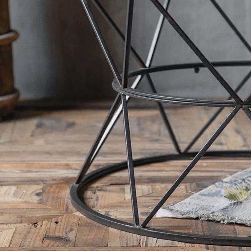 Side Tables Rustic Corner With Wooden Edges And Black Iron Bases With A Glass Top By Alhome - ALHOME