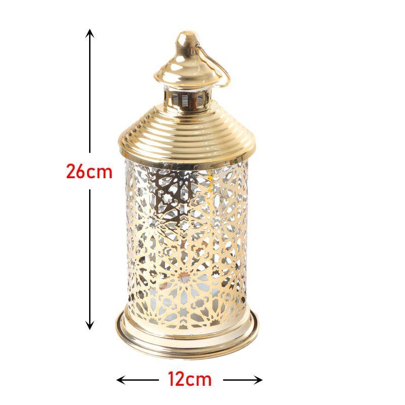 Round Steel Ramadan Lantern With Led Lighting - Gold - 26X12X12 Cm - By Family Ship - 600007810 - ALHOME