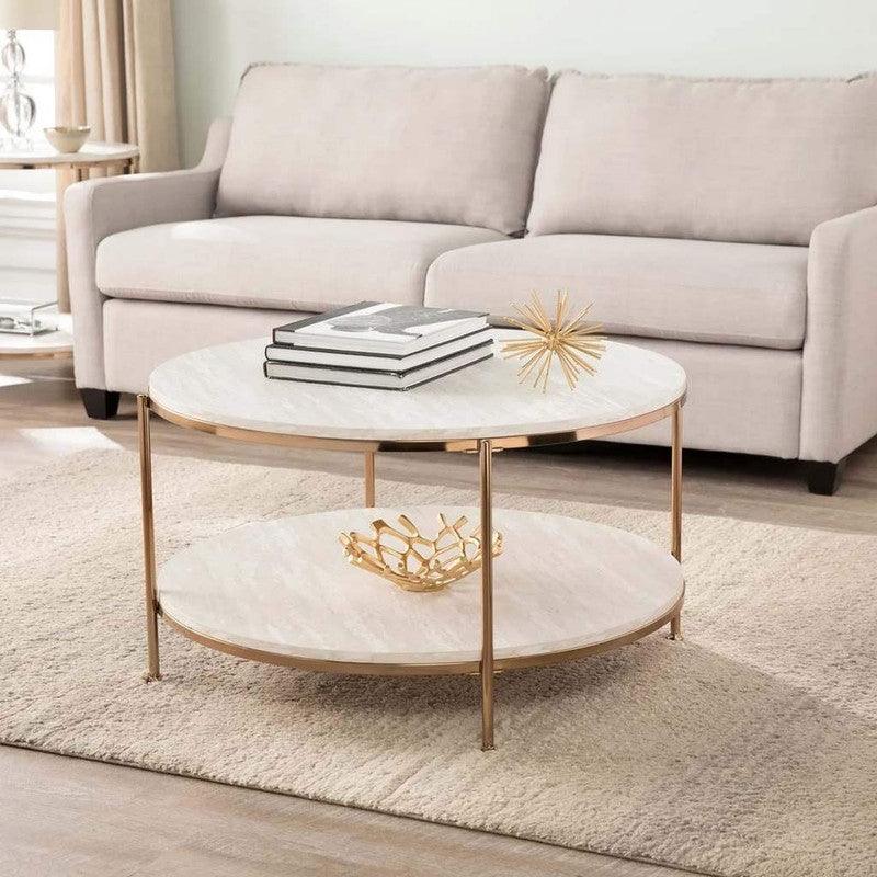 Coffee Table 80x55 cm - White & Gold By Alhome - ALHOME