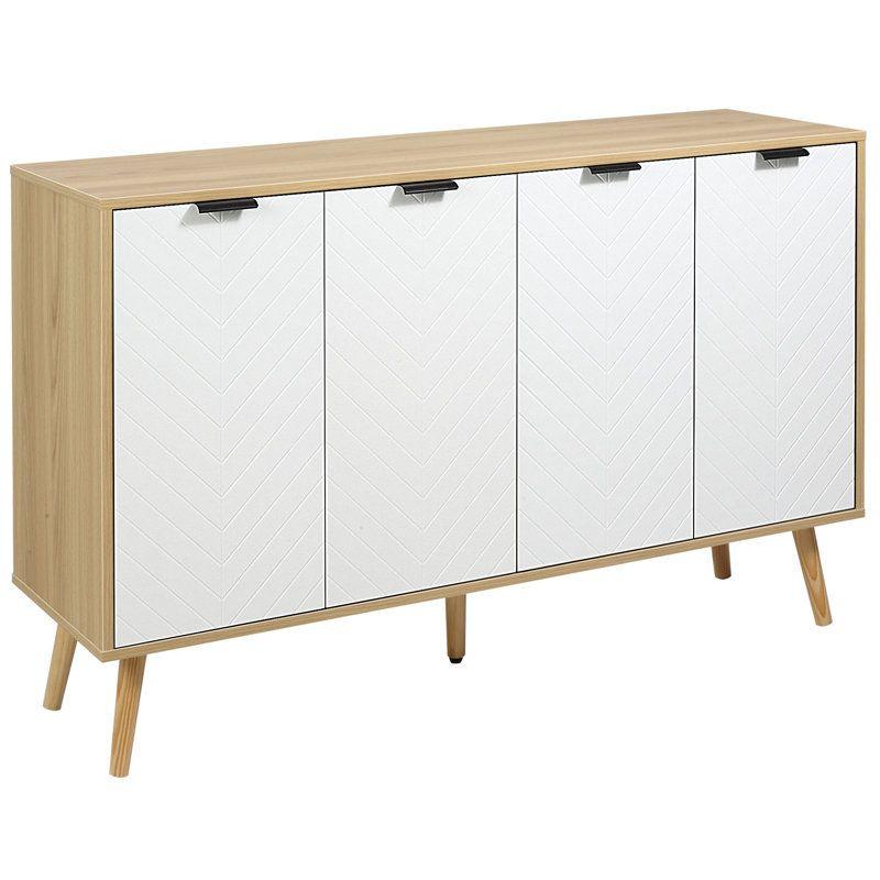 Modern White Wood Buffet Table with Wooden Top By Alhome - ALHOME