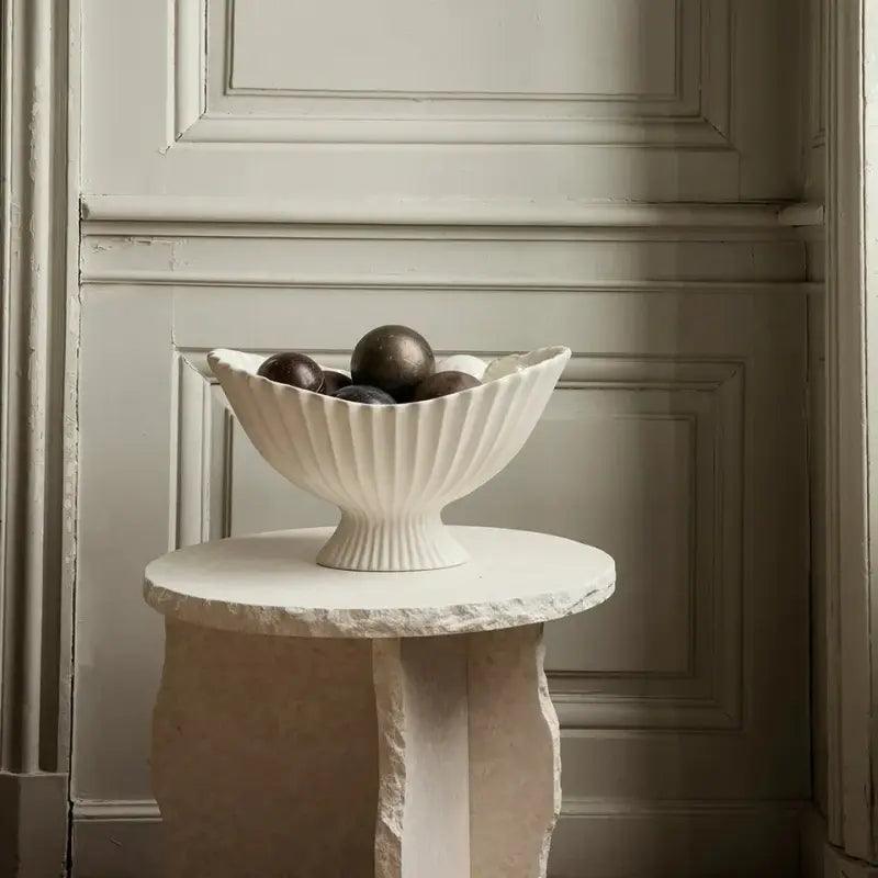 Classic Elegant Off-White Stone Marble Side Table By Alhome - Zrafh.com - Your Destination for Baby & Mother Needs in Saudi Arabia