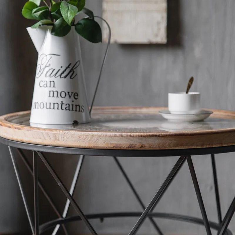 Side Tables Rustic Corner With Wooden Edges And Black Iron Bases With A Glass Top By Alhome - ALHOME