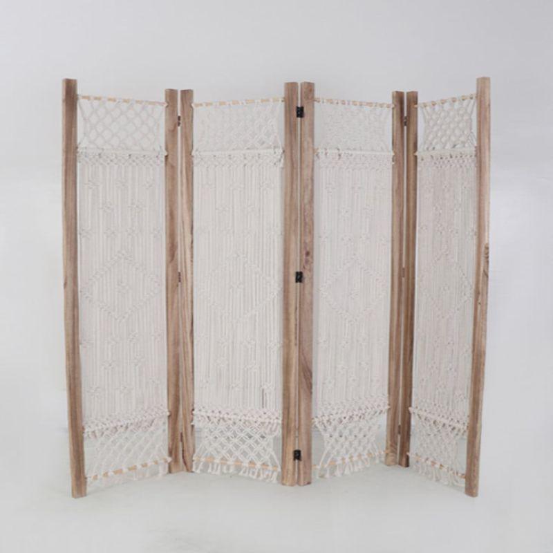 Hollow Wooden Partition 4 Pieces - Wood + Fabric - White And Beige - 110111951 - By Alhome - ALHOME