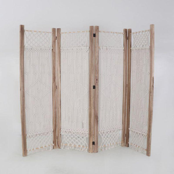 Hollow Wooden Partition 4 Pieces - Wood + Fabric - White And Beige - 110111951 - By Alhome - ALHOME