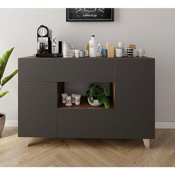 Coffee Corner with Two Shelves and Two Drawers (Brown and Black) By Alhome - ALHOME