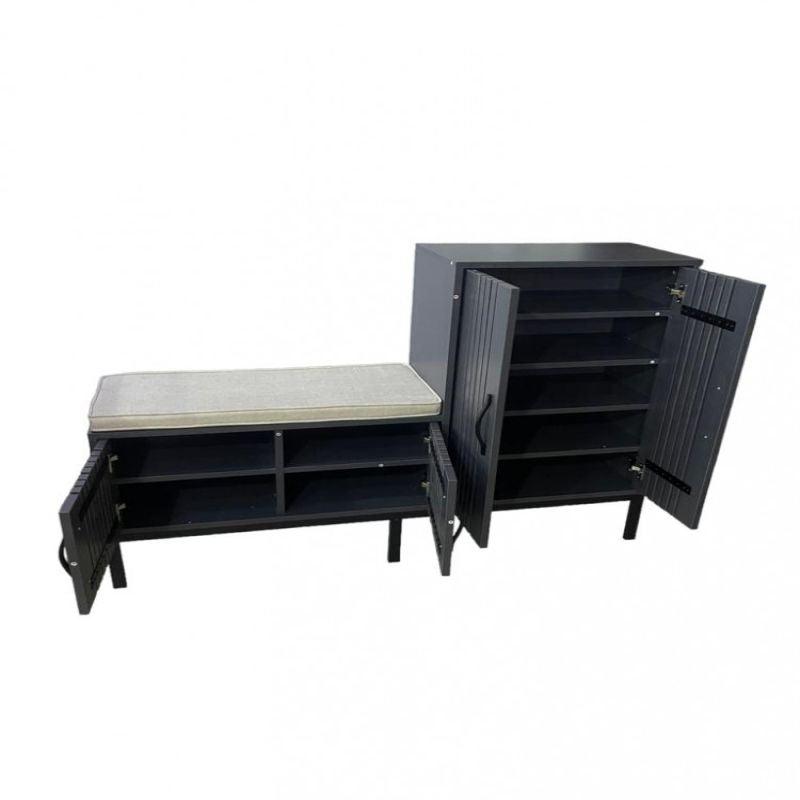 Shoe Rack Gray Wooden With Black Iron Bases And Seat Cushion By Alhome - ALHOME