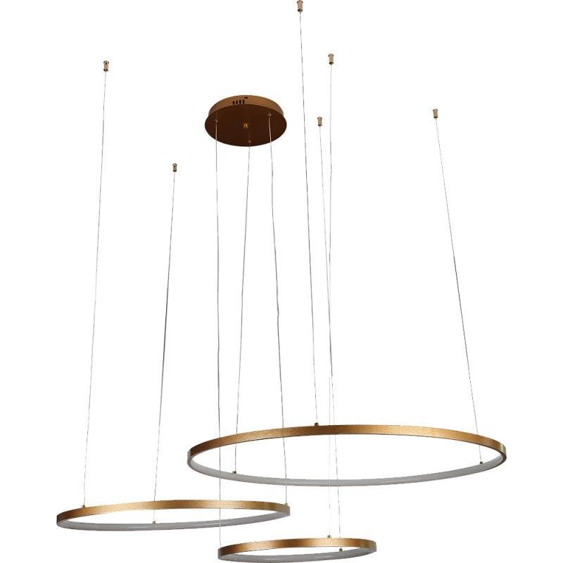 Modern Chandelier With 3 Rings, Yellow Lighting Color - 75 Watts - Gold - ALHOME