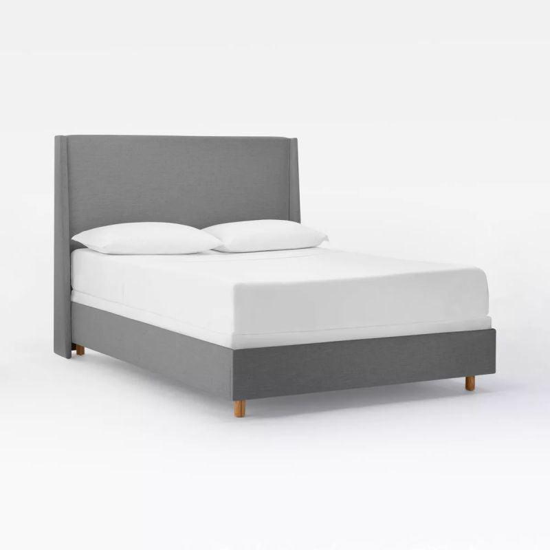 Ash Grey Linen Serenity: Swedish Wood Super King Bed (200x200x140) by Alhome - ALHOME