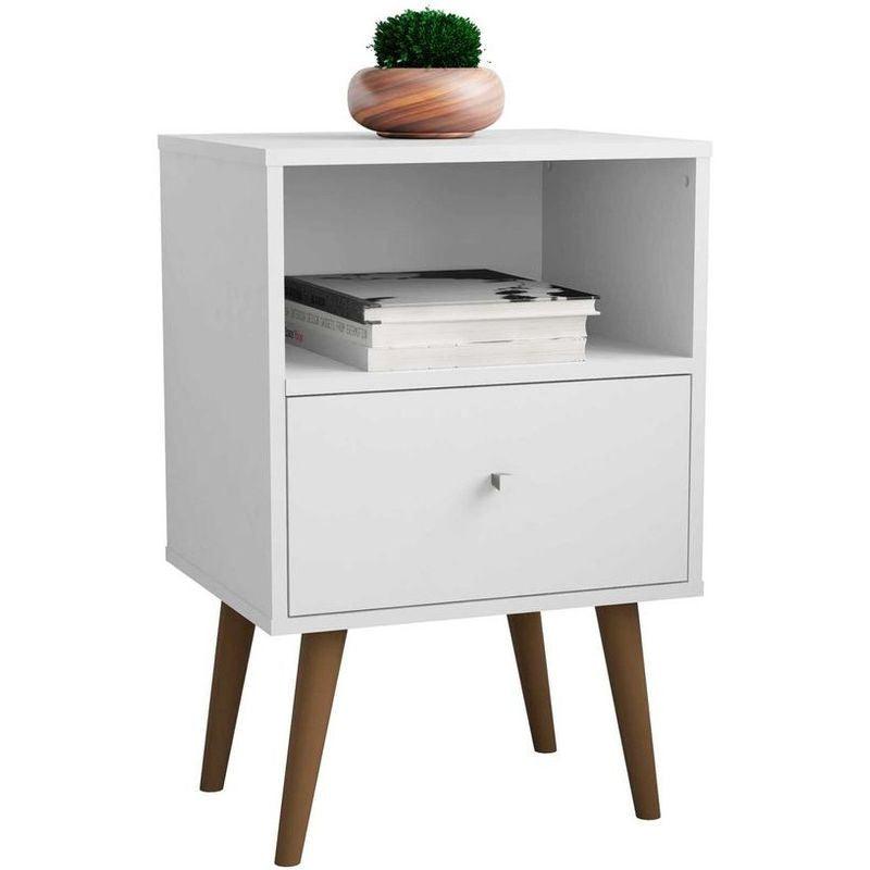 White Melamine Nightstand with Wooden Legs By Alhome - ALHOME