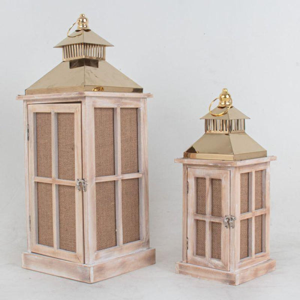 Wooden Lantern Painted In Shiny Golden Color - Wood - By Alhome - ALHOME