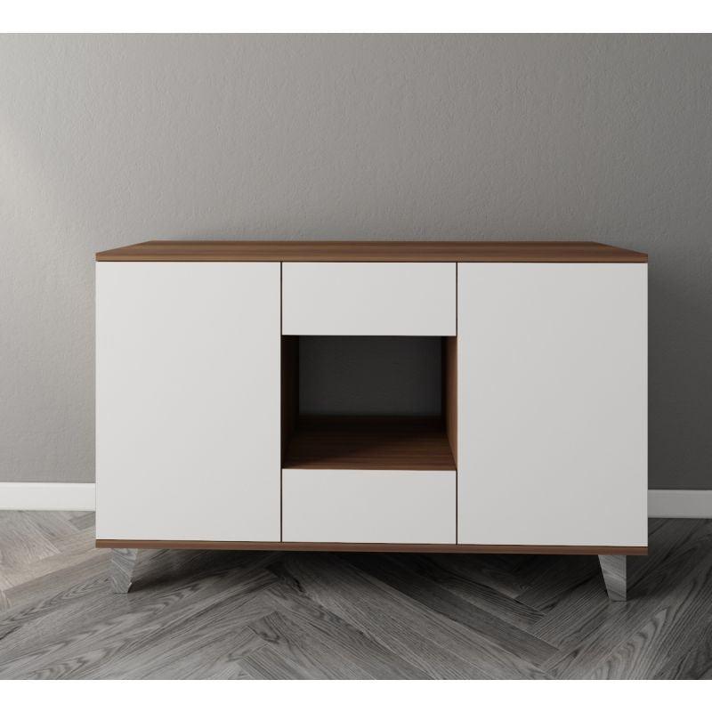 White and Brown Coffee Corner with Two Doors and Two Sliding Drawers By Alhome - ALHOME