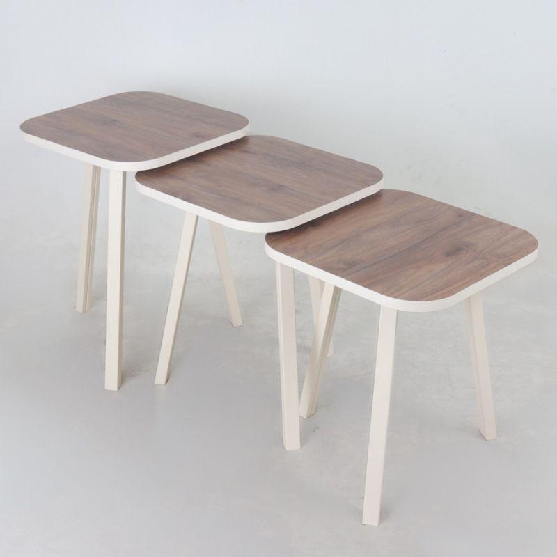 Set of wooden service tables with wooden bases and sugar color By Alhome - ALHOME