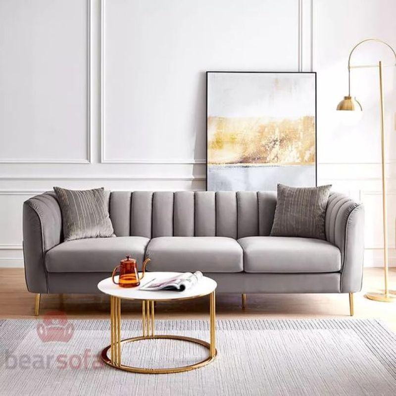 Sophisticated Gray Velvet 3-Seater Sofa - 220x90x45 cm - Swedish Wood By Alhome - ALHOME