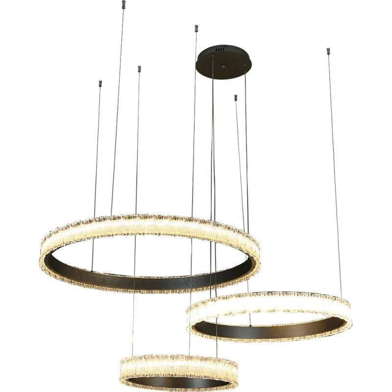 Modern Chandelier With 3 Rings - Yellow Lighting Color - 150 Watts - Silver By Alhome - ALHOME