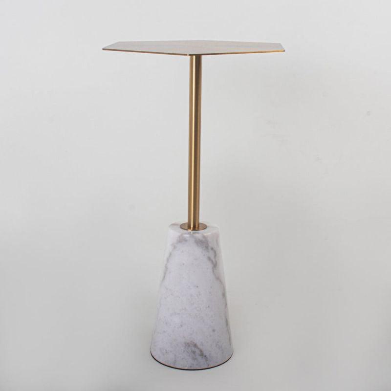 Modern Single Table With A Marble Base And A Hexagonal Top In Gold By Alhome - ALHOME