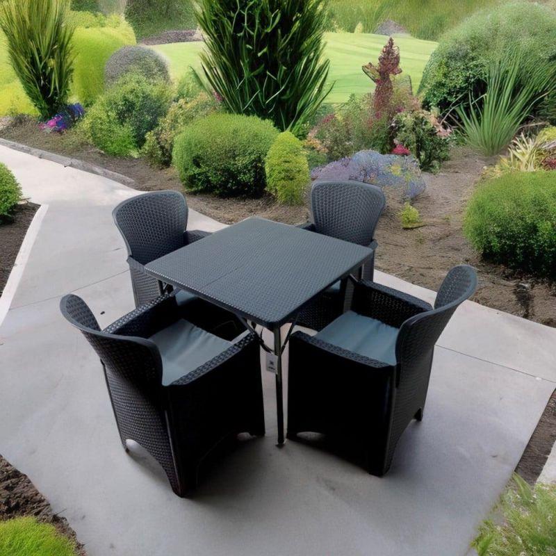 Plastic outdoor garden seating - table and 4 chairs - black - By Family Ship - ALHOME