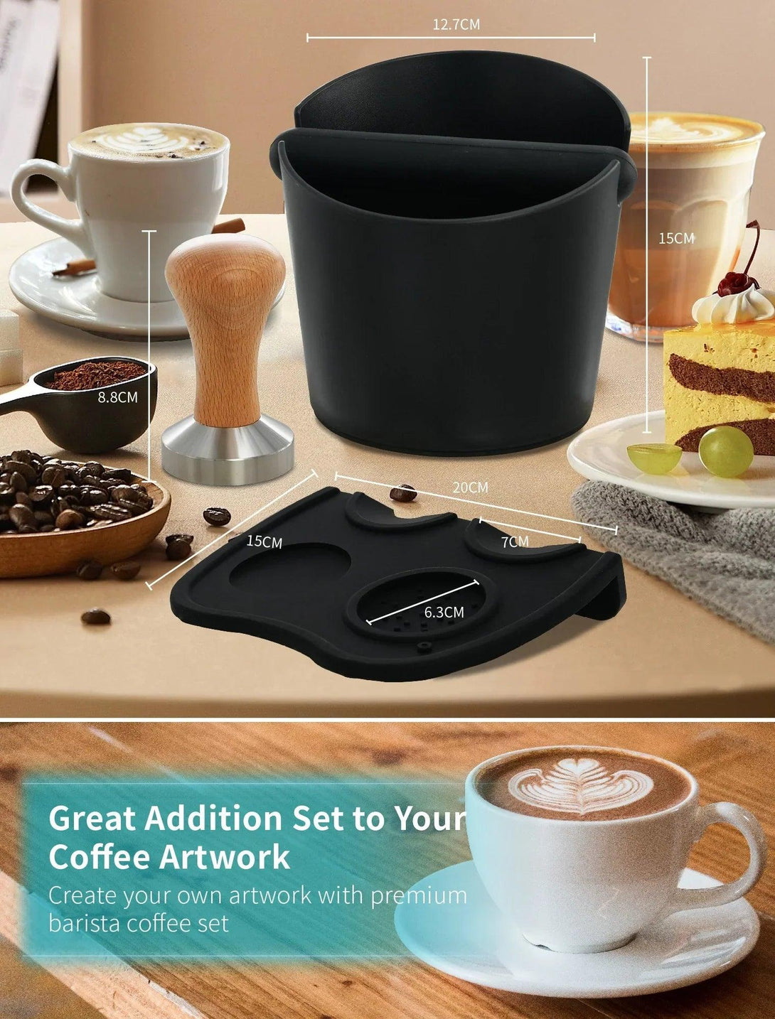 Gevi Espresso Machine Accessories - Knock Box for Espresso Coffee Grounds, Espresso Tamper and Mat, Food Safe Silicone Coffee Tamp - .com - Your Destination for Baby & Mother Needs in Saudi Arabia