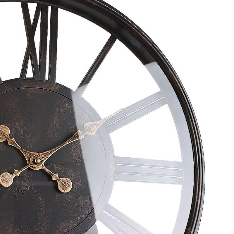 Battery Operated Plastic Latin Round Wall Clock - Brown - Diameter 50 Cm - By Family Ship - ALHOME