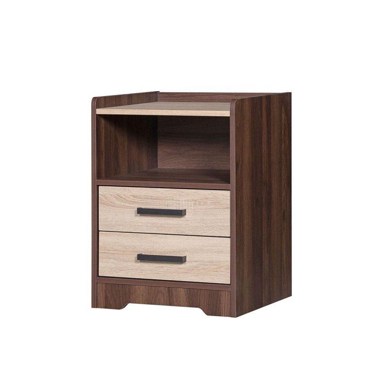 Side Table With Two Drawers And A Shelf From Malaysian Wood - Brown And Wooden - 43x40x58 cm - By Baity - ALHOME