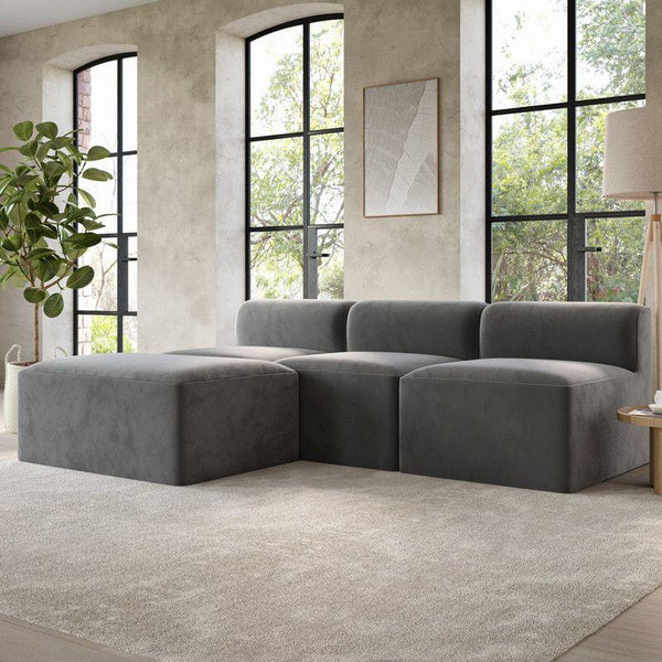 Stylish Gray Velvet L-Shaped Sofa - 240x150x45x85 cm - Swedish Wood By Alhome - ALHOME