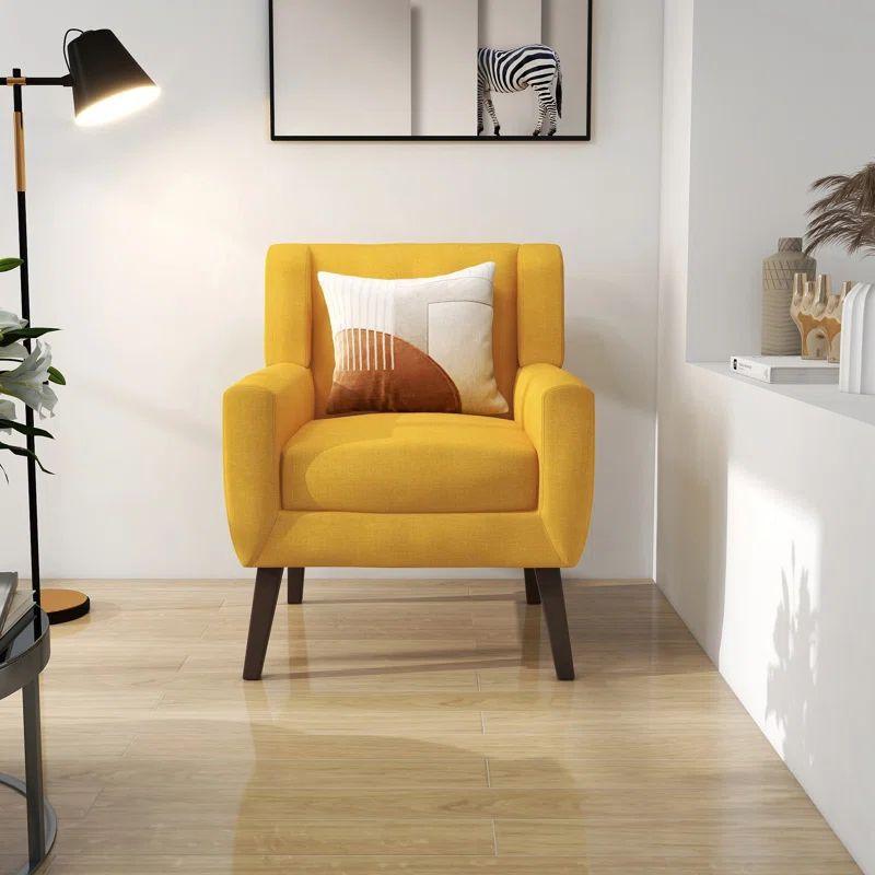 Lemon Yellow Velvet Chair Swedish Wood By Alhome - ALHOME