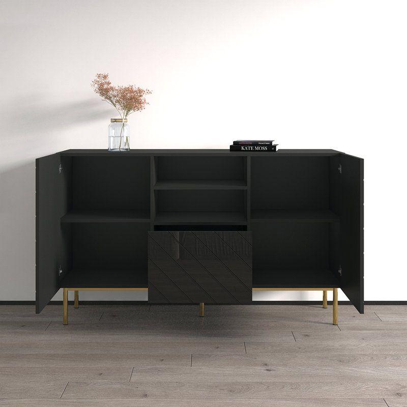 Sleek Black Wood Buffet Table By Alhome - ALHOME