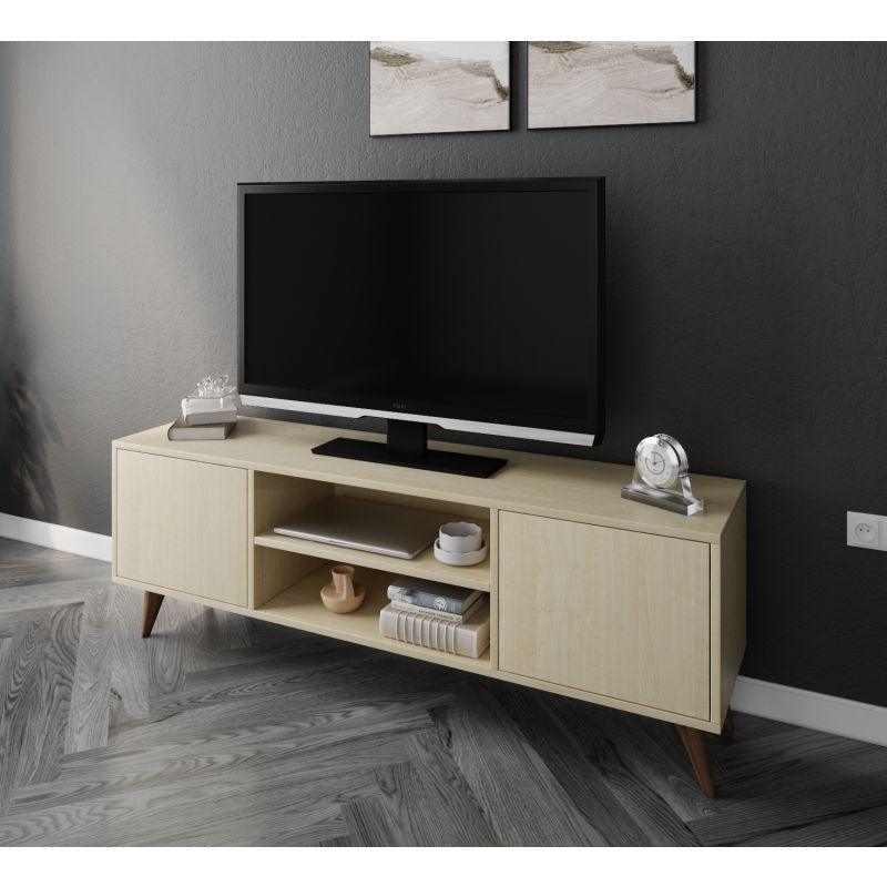 Double-Door TV Table with Shelf, Beige By Alhome - ALHOME