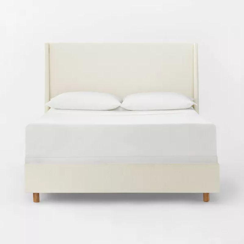 Off-White Linen Tranquility: Swedish Wood Super King Bed (200x200x140) by Alhome - ALHOME