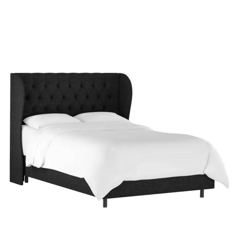 Black Linen Tranquility: Swedish Wood Super King Bed (200x200x140) by Alhome - ALHOME