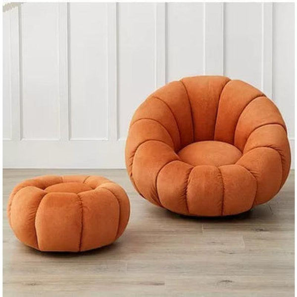 Rusted Orange Boucl√© Chair with Matching Pouf By Alhome - ALHOME