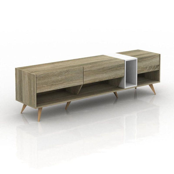 Tv Table From Malaysian Wood - Wooden And White - 179x39.5x50 cm - By Baity - ALHOME