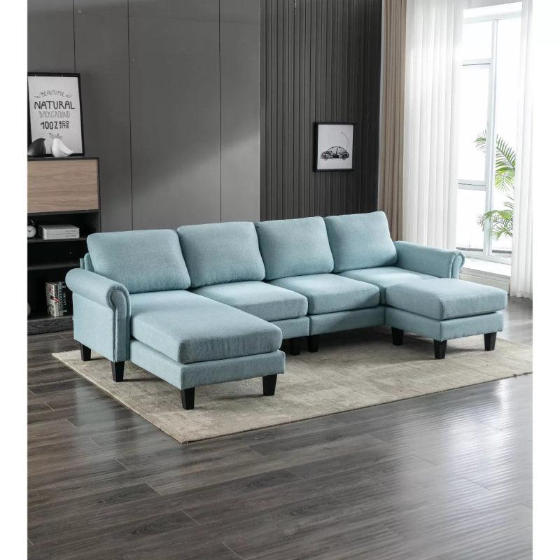 sky blue Linen U-Shaped Sofa By Alhome - ALHOME