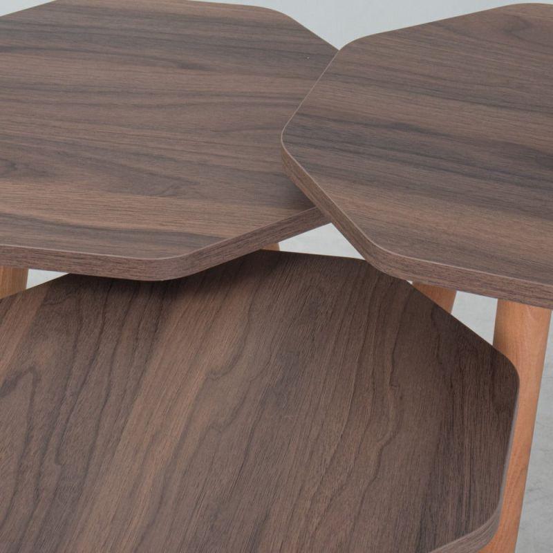 Set of Wooden Tables With Wooden Bases In Brown Color By Alhome - ALHOME