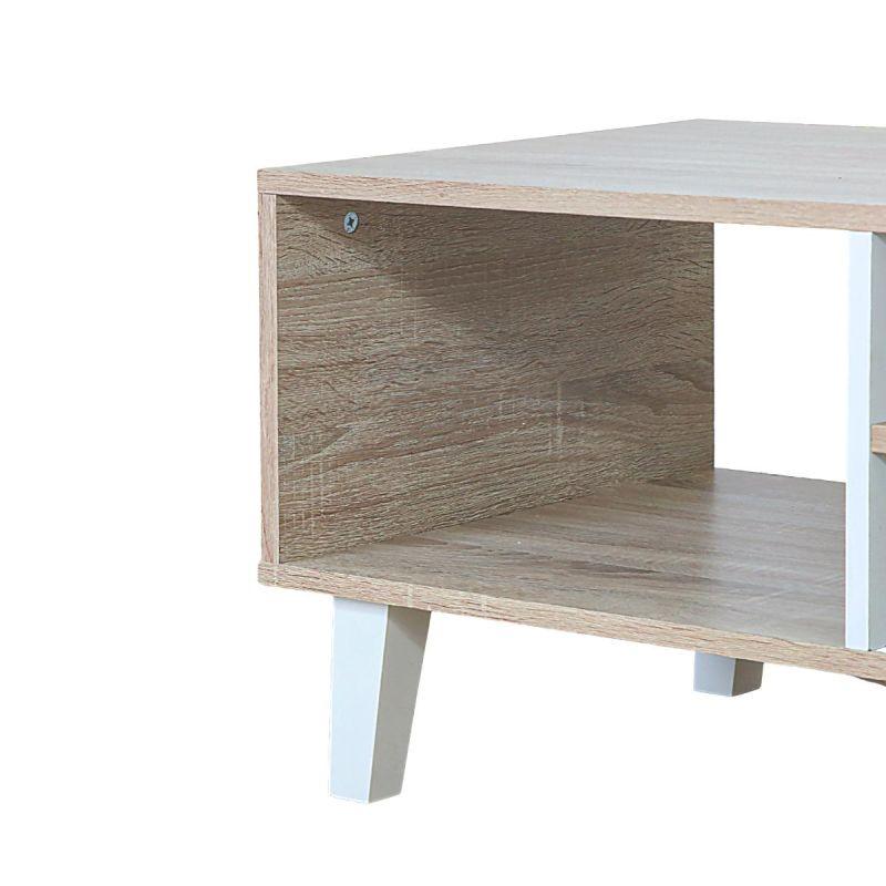 Center Table From Malaysian Wood - Wooden And White - 92x46.5x42 cm - By Baity - ALHOME