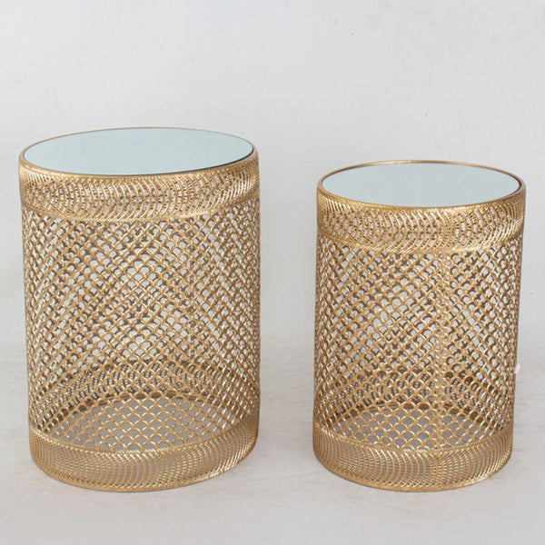 Set of Golden Circular Tables With Iron Bases And Mirror Tops By Alhome - ALHOME