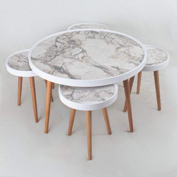 Set of Circular Wooden Tables With Wooden Bases By Alhome - ALHOME