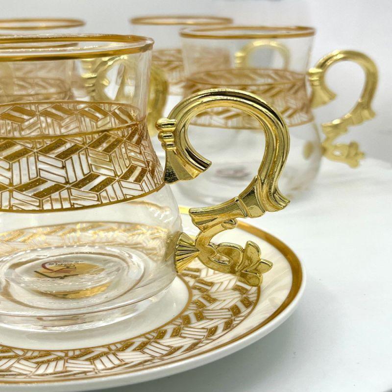 Cups And Teacups Set - 24 Pieces - Golden Pattern - By Alhome - ALHOME