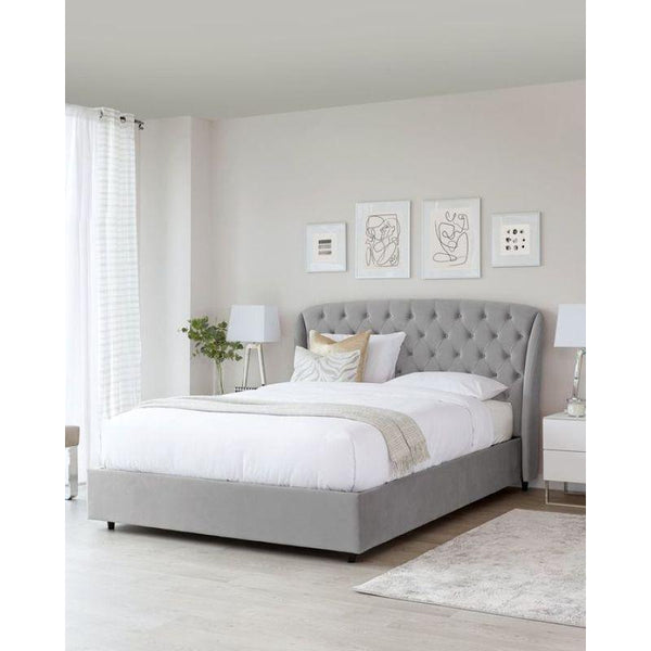 Swedish Wood Velvet Grey Queen Bed By Alhome - 110112291 - ALHOME