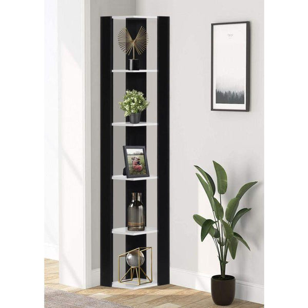 Corner Shelving Unit With 5 Layers - Black And White - 32.5x32.5x180 cm - From Baity - ALHOME