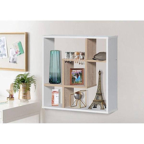 Multi-Purpose Wall Shelves Storage Unit From Malaysian Wood - 60x19x60 cm - White And Wooden - By Baity - ALHOME