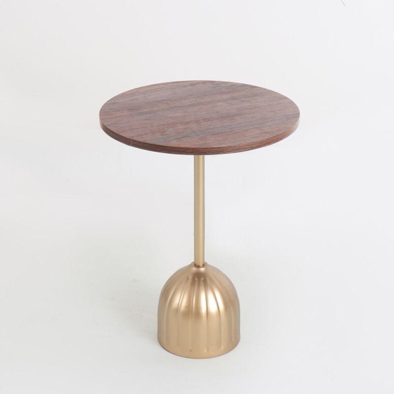 Single Table With A Brown Round Wooden Top And A Gold Metal Base By Alhome - ALHOME