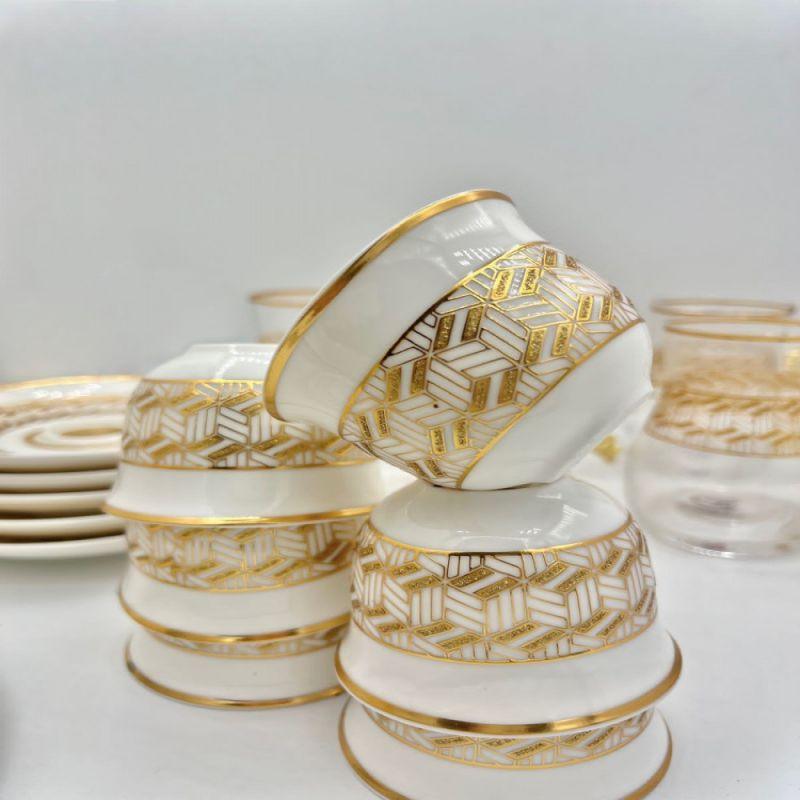 Cups And Teacups Set - 24 Pieces - Golden Pattern - By Alhome - ALHOME