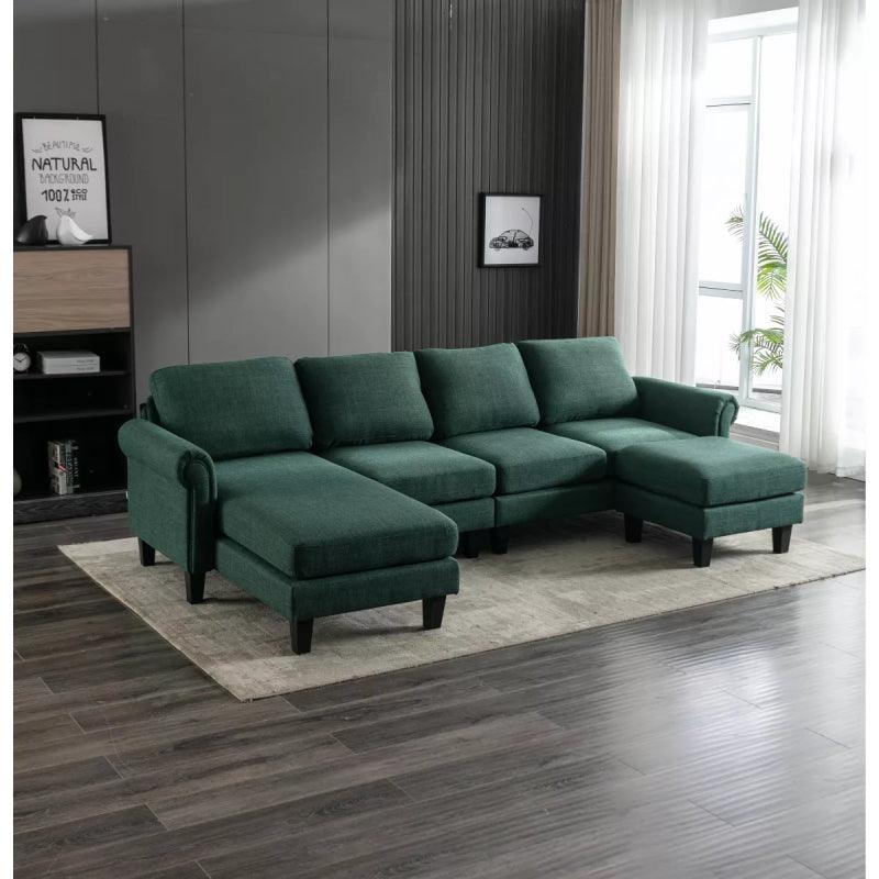 Green Linen U-Shaped Sofa By Alhome - ALHOME