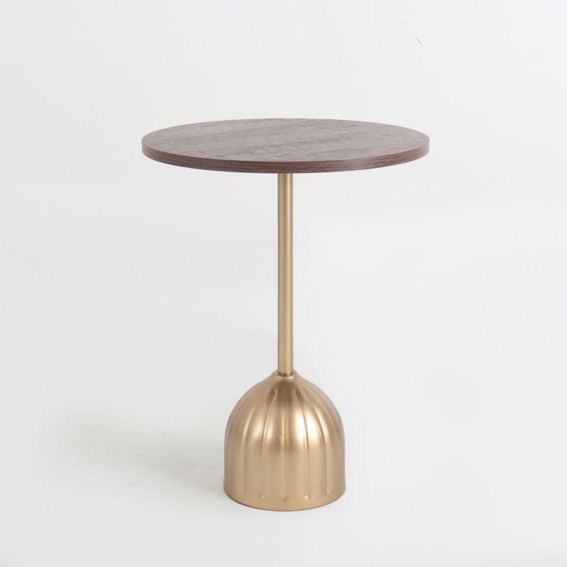 Single Table With A Brown Round Wooden Top And A Gold Metal Base By Alhome - ALHOME